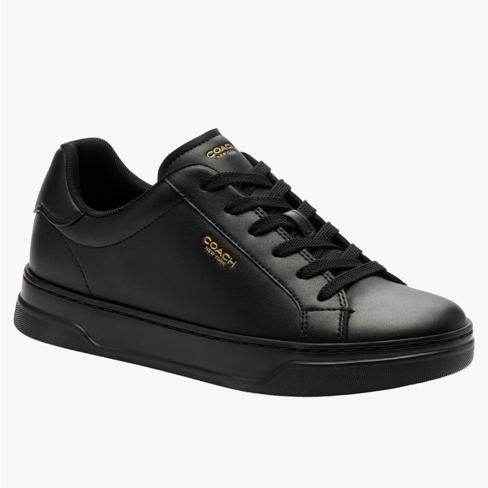 Coach women Black Leather Low-Top Sneaker with Gold Logo